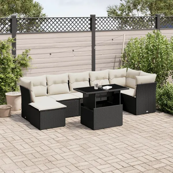 Gossi set mobilier de gradina cu perne, 8 piese, negru, poliratan