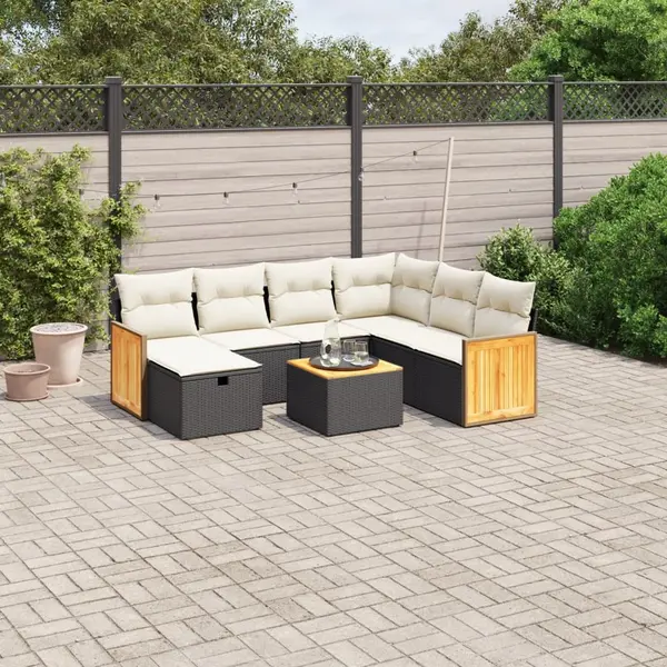 Gossi set mobilier de gradina cu perne, 8 piese, negru, poliratan