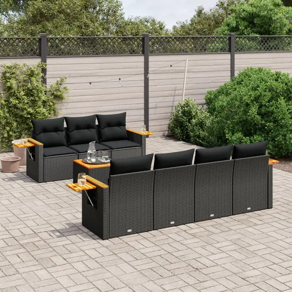 Gossi set mobilier de gradina cu perne, 8 piese, negru, poliratan