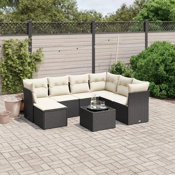 Gossi set mobilier de gradina cu perne, 8 piese, negru, poliratan