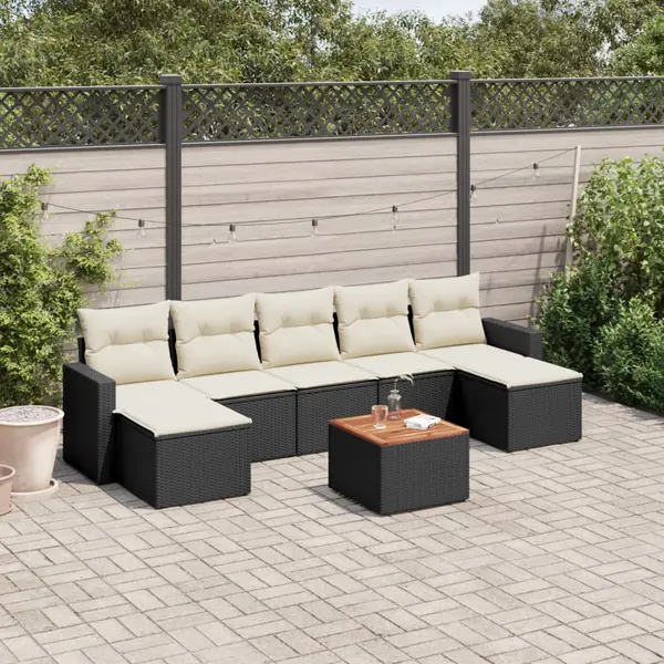Gossi set mobilier de gradina cu perne, 8 piese, negru, poliratan