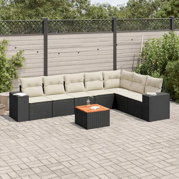 Gossi set mobilier de gradina cu perne, 8 piese, negru, poliratan