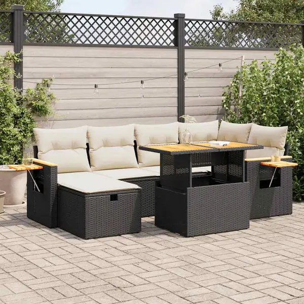 Gossi set mobilier de gradina cu perne, 8 piese, negru, poliratan