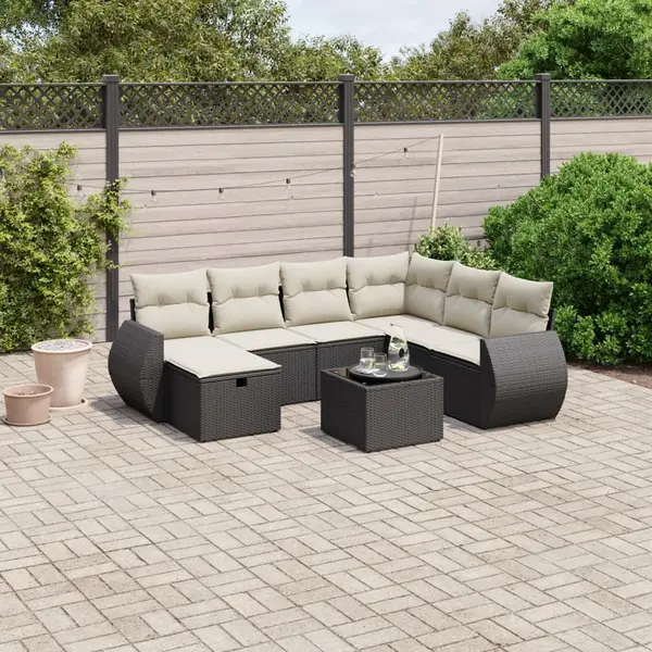 Gossi set mobilier de gradina cu perne, 8 piese, negru, poliratan