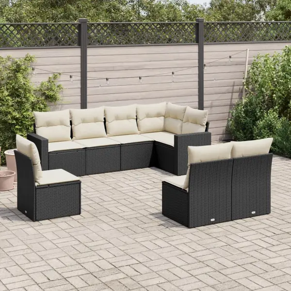 Gossi set mobilier de gradina cu perne, 8 piese, negru, poliratan