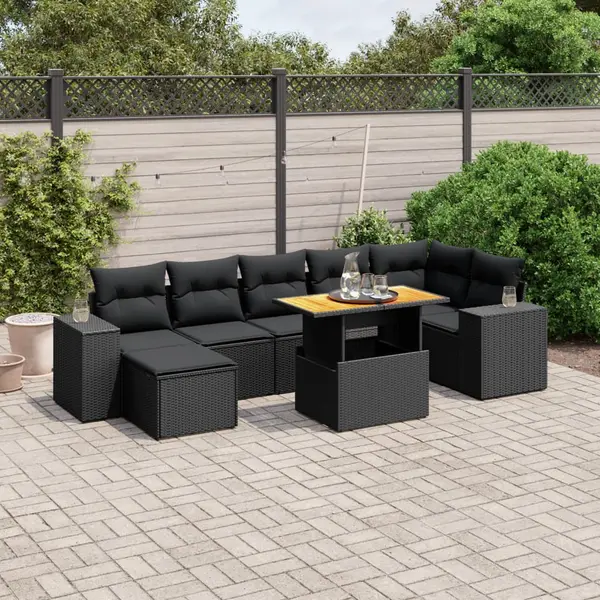 Gossi set mobilier de gradina cu perne, 8 piese, negru, poliratan