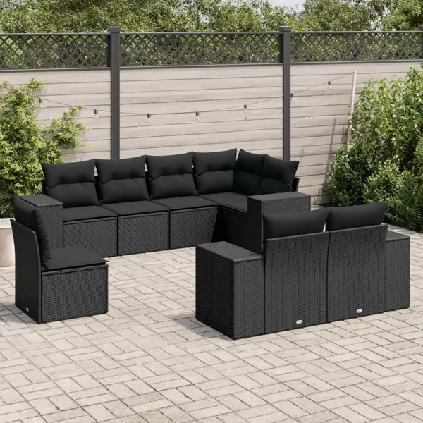 Gossi set mobilier de gradina cu perne, 8 piese, negru, poliratan