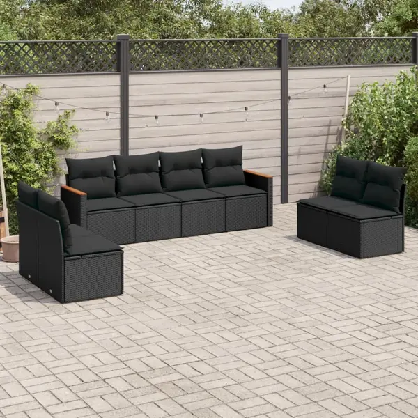 Gossi set mobilier de gradina cu perne, 8 piese, negru, poliratan