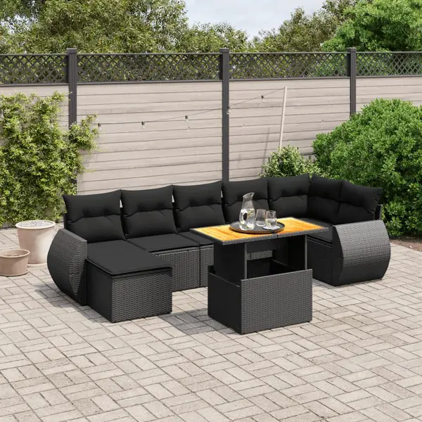 Gossi set mobilier de gradina cu perne, 8 piese, negru, poliratan