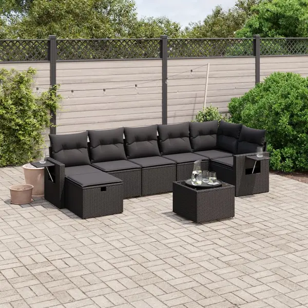 Gossi set mobilier de gradina cu perne, 8 piese, negru, poliratan