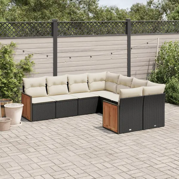 Gossi set mobilier de gradina cu perne, 8 piese, negru, poliratan
