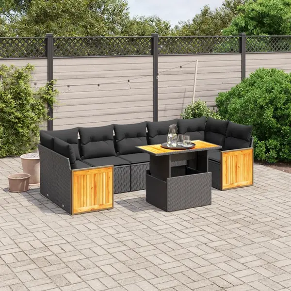 Gossi set mobilier de gradina cu perne, 8 piese, negru, poliratan