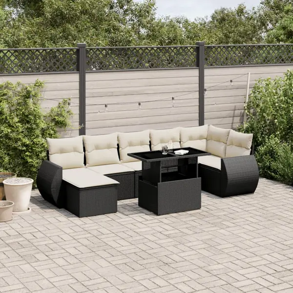 Gossi set mobilier de gradina cu perne, 8 piese, negru, poliratan