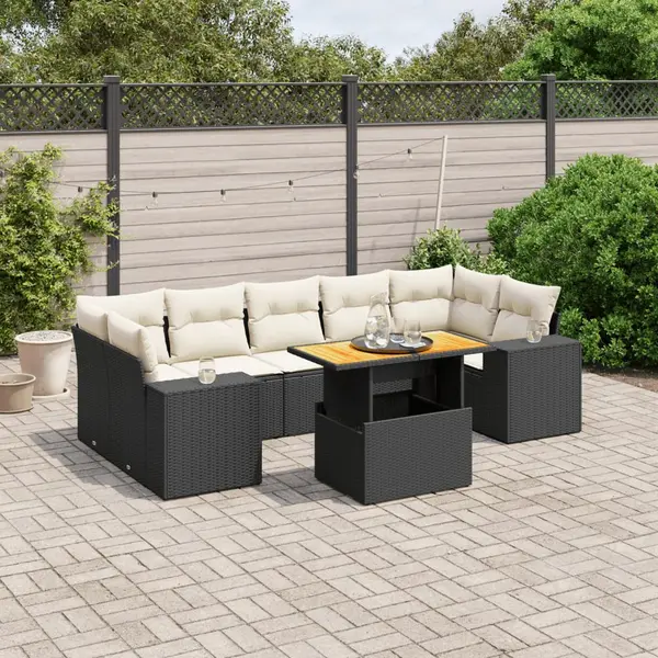 Gossi set mobilier de gradina cu perne, 8 piese, negru, poliratan