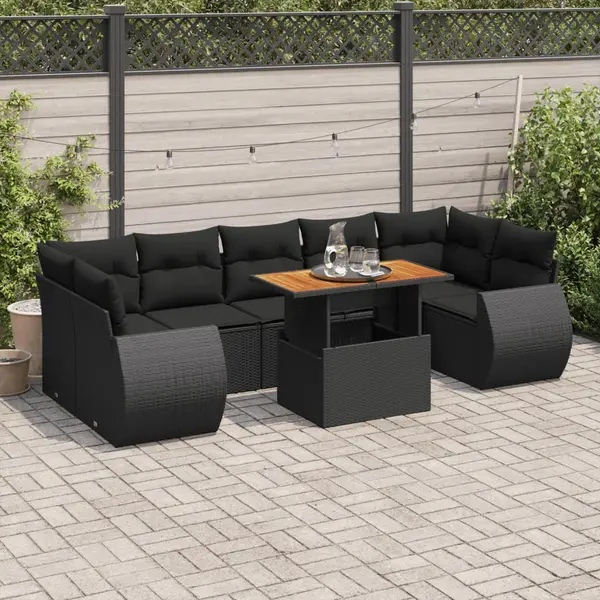 Gossi set mobilier de gradina cu perne, 8 piese, negru, poliratan