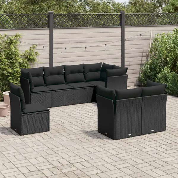 Gossi set mobilier de gradina cu perne, 8 piese, negru, poliratan
