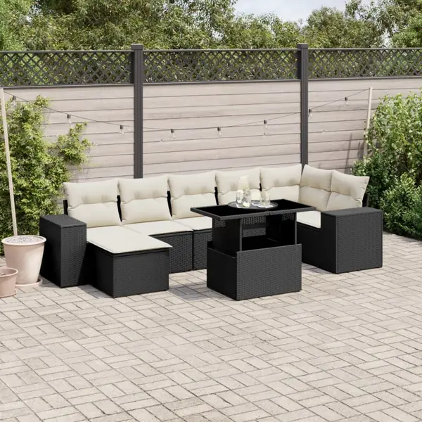 Gossi set mobilier de gradina cu perne, 8 piese, negru, poliratan