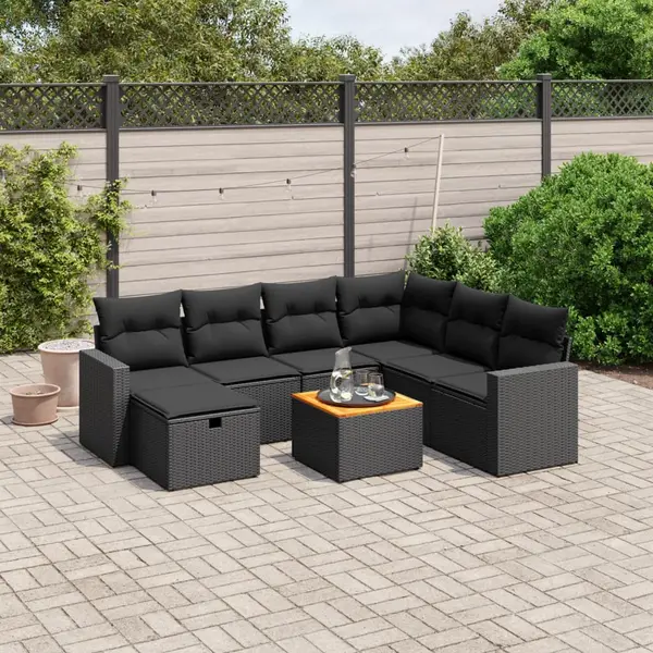Gossi set mobilier de gradina cu perne, 8 piese, negru, poliratan