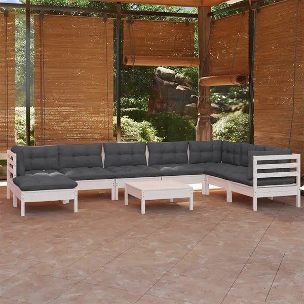 Gossi set mobilier de gradina cu perne, 9 piese, alb, lemn masiv pin