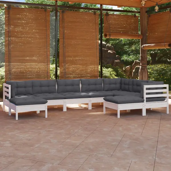 Gossi set mobilier de gradina cu perne, 9 piese, alb, lemn masiv pin
