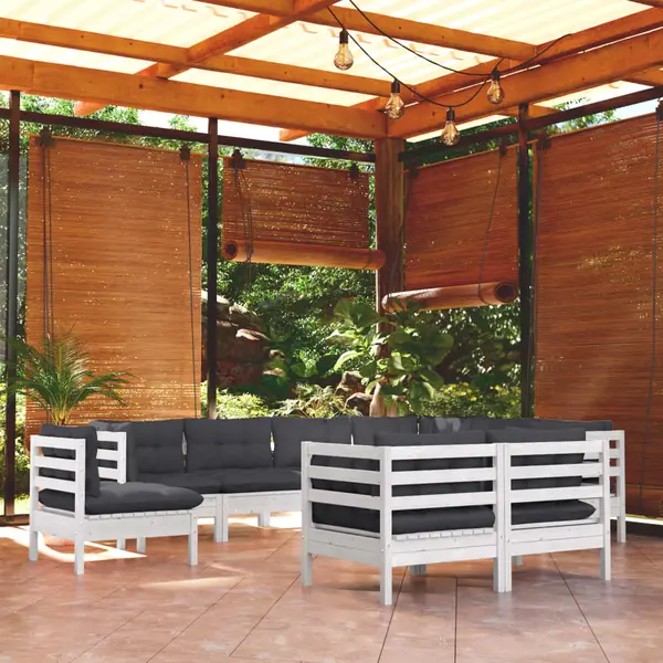 Gossi set mobilier de gradina cu perne, 9 piese, alb, lemn masiv pin