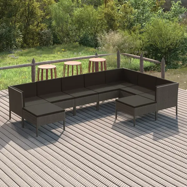 Gossi set mobilier de gradina cu perne, 9 piese, gri, poliratan