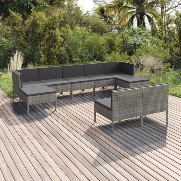 Gossi set mobilier de gradina cu perne, 9 piese, gri, poliratan