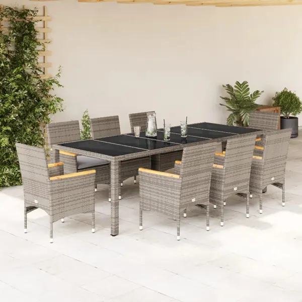 Gossi set mobilier de gradina cu perne 9 piese gri poliratan & sticla