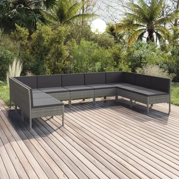 Gossi set mobilier de gradina cu perne, 9 piese, gri, poliratan