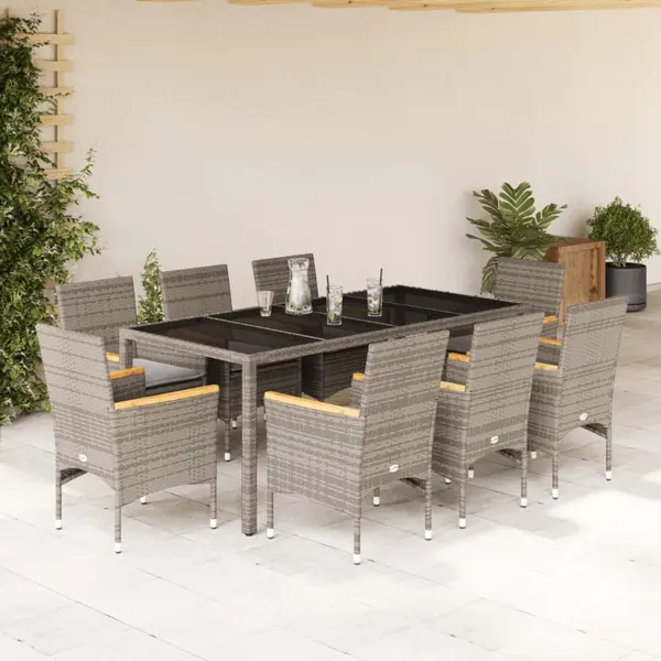 Gossi set mobilier de gradina cu perne 9 piese gri poliratan & sticla