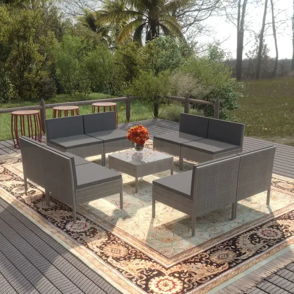 Gossi set mobilier de gradina cu perne, 9 piese, gri, poliratan