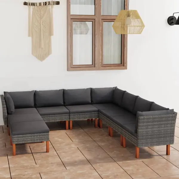 Gossi set mobilier de gradina cu perne, 9 piese, gri, poliratan