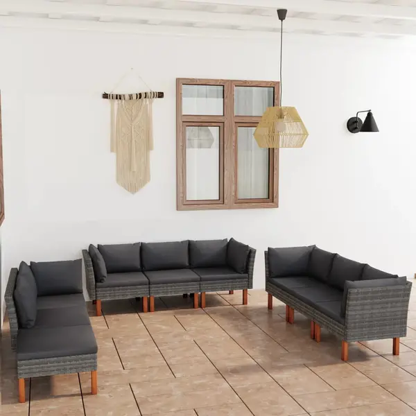 Gossi set mobilier de gradina cu perne, 9 piese, gri, poliratan