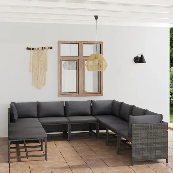 Gossi set mobilier de gradina cu perne, 9 piese, gri, poliratan