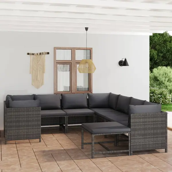 Gossi set mobilier de gradina cu perne, 9 piese, gri, poliratan