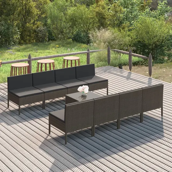 Gossi set mobilier de gradina cu perne, 9 piese, gri, poliratan