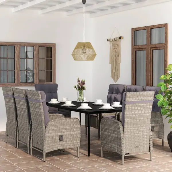 Gossi set mobilier de gradina cu perne, 9 piese, gri si negru