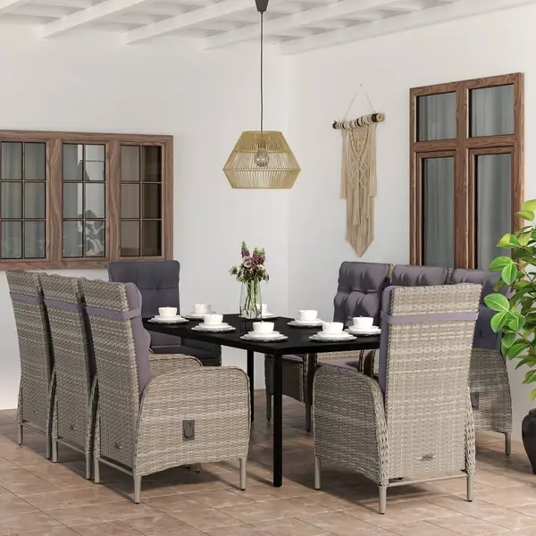 Gossi set mobilier de gradina cu perne, 9 piese, gri si negru