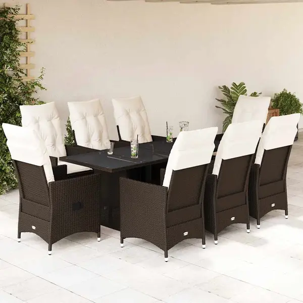Gossi set mobilier de gradina cu perne, 9 piese, maro, poliratan