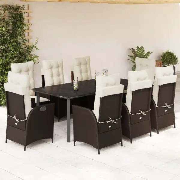 Gossi set mobilier de gradina cu perne, 9 piese, maro, poliratan