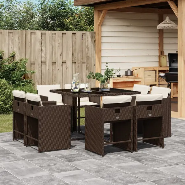 Gossi set mobilier de gradina cu perne, 9 piese, maro, poliratan