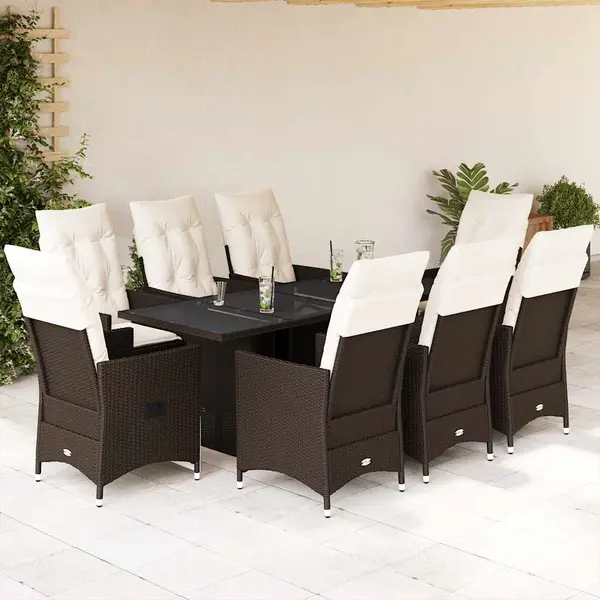 Gossi set mobilier de gradina cu perne, 9 piese, maro, poliratan