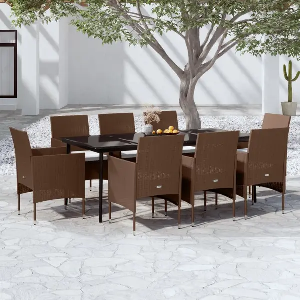 Gossi set mobilier de gradina cu perne, 9 piese, maro si negru