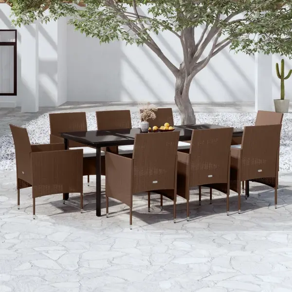 Gossi set mobilier de gradina cu perne, 9 piese, maro si negru