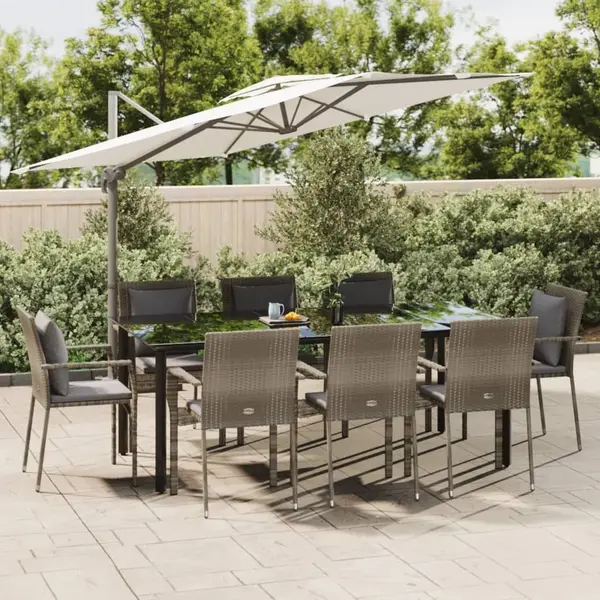 Gossi set mobilier de gradina cu perne, 9 piese, negru/gri, poliratan