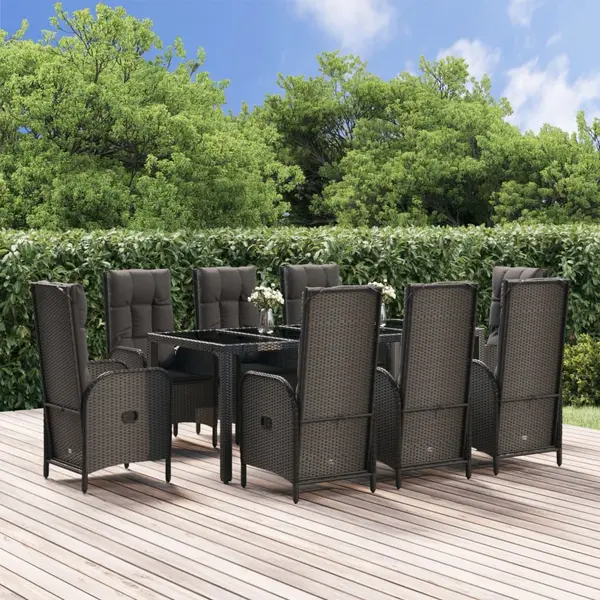 Gossi set mobilier de gradina cu perne, 9 piese, negru/gri, poliratan