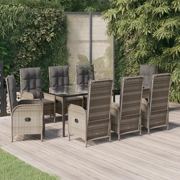 Gossi set mobilier de gradina cu perne, 9 piese, negru/gri, poliratan