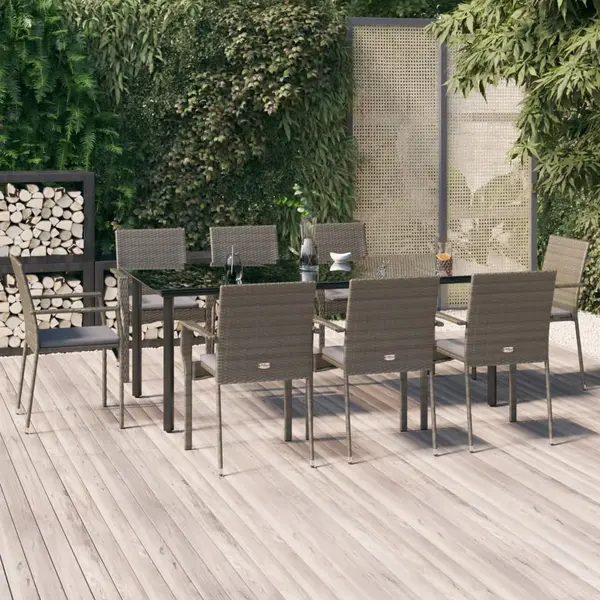 Gossi set mobilier de gradina cu perne, 9 piese, negru/gri, poliratan