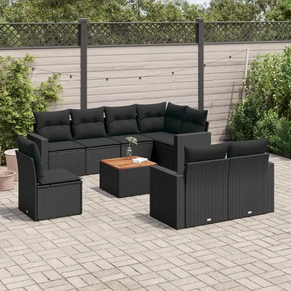 Gossi set mobilier de gradina cu perne, 9 piese, negru, poliratan