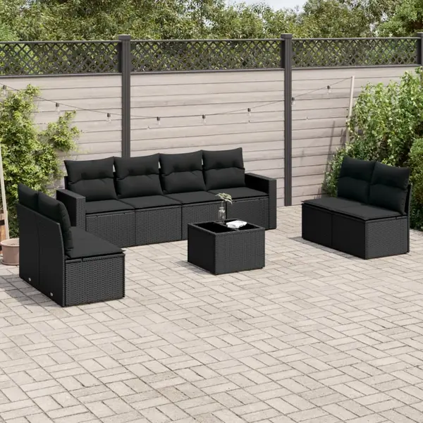 Gossi set mobilier de gradina cu perne, 9 piese, negru, poliratan